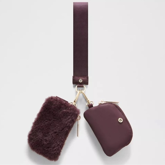 lululemon athletica Accessories - Lululemon Athletica Dual Pouch Wristlet Plush Fleece Black Plum/Gold NWT